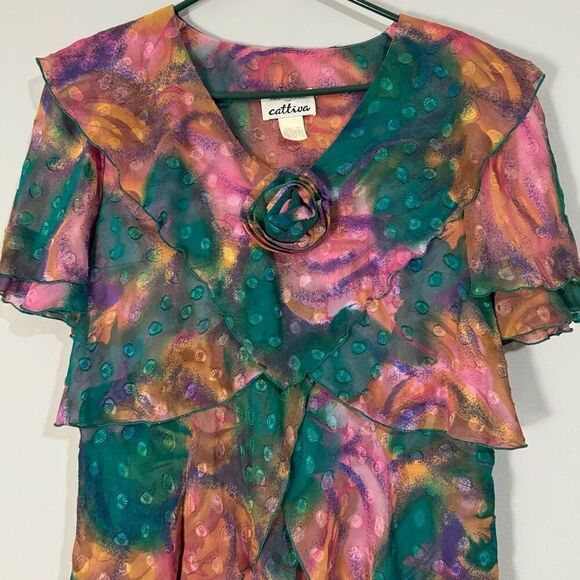 Ann Hobbs for Cattiva Vintage Tiered Ruffle Rosette Fairy Dress 12 - Picture 2 of 9